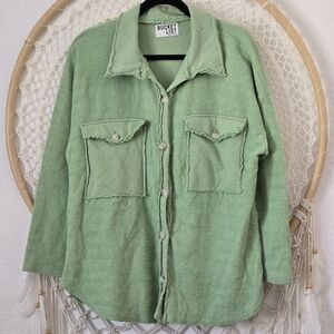 BucketList French Terry Oversized Green Button-Up Shacket Shirt Jacket Size M
